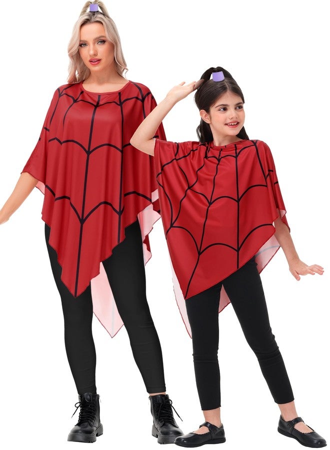 AOBUTE Unisex Kids Halloween Spider Web Lydia Cape Red Spiderweb Deetz Poncho Cloak Cartoon Vampire Outfits - Image 5